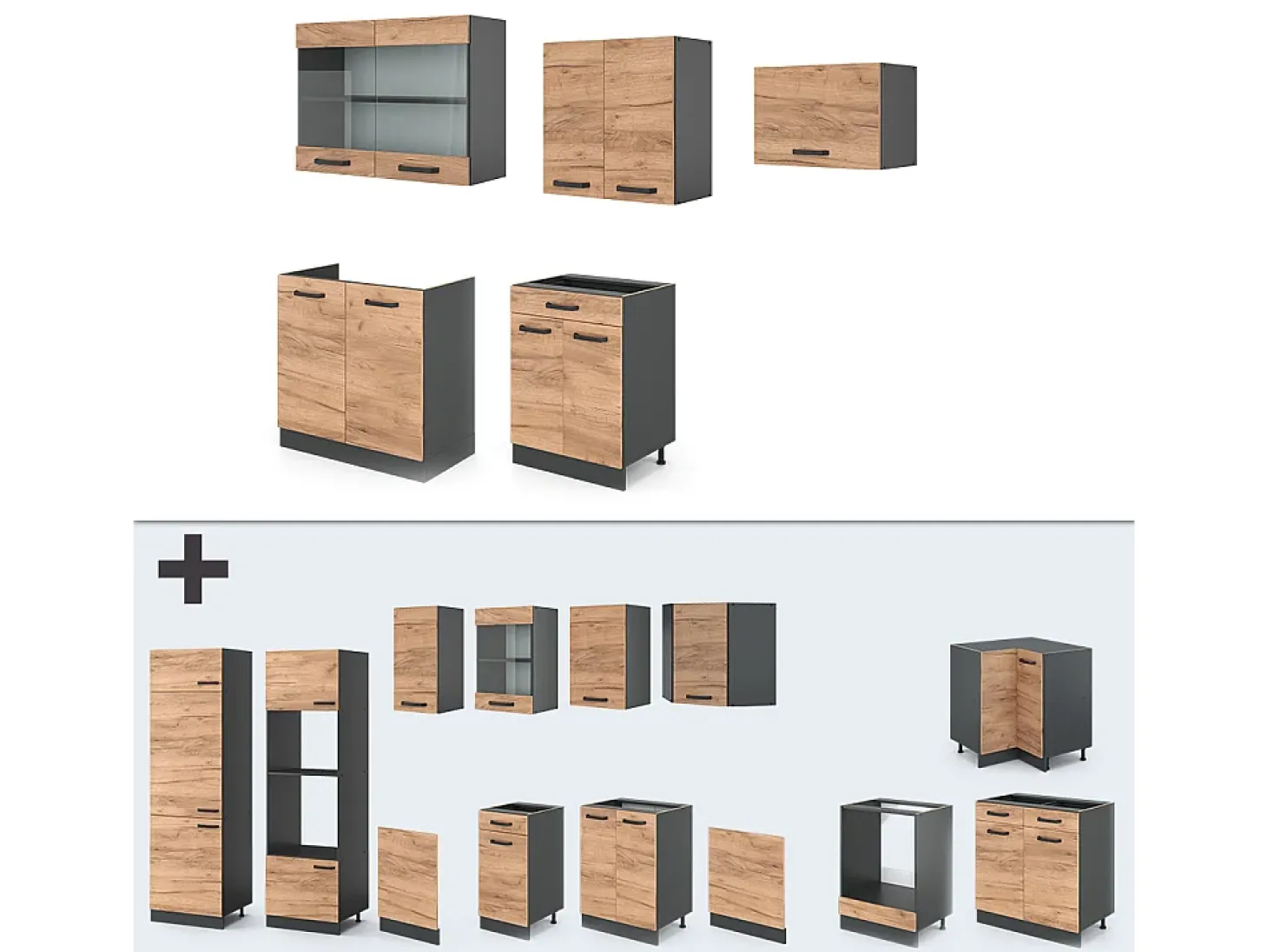 Mueble de cocina oro power roble/antracita 200x46x81.6 r-line
