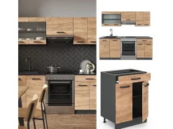 Mueble de cocina oro power roble/antracita 200x46x81.6 r-line