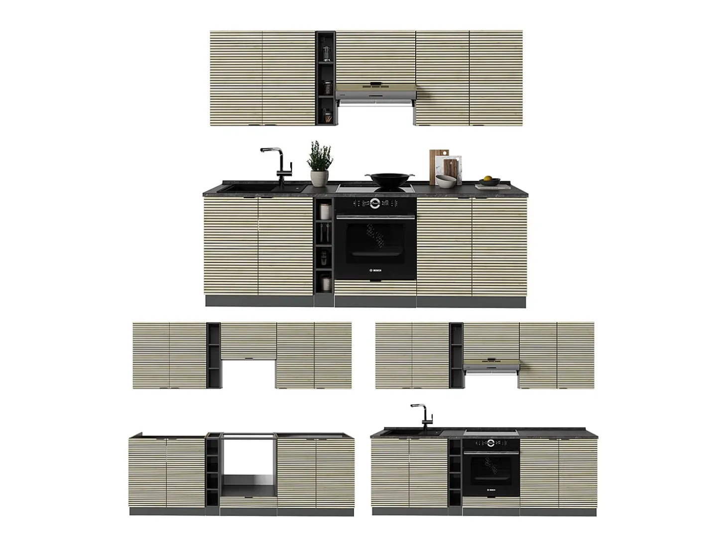Mueble de cocina panel de roble/antracita 235x60x81.6 fame-line
