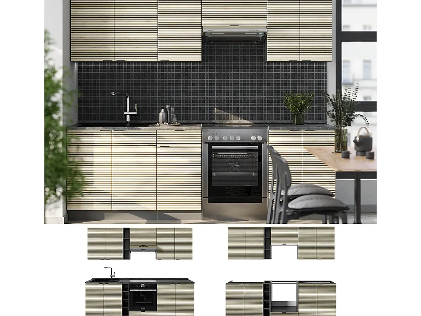 Mueble de cocina panel de roble/antracita 235x60x81.6 fame-line