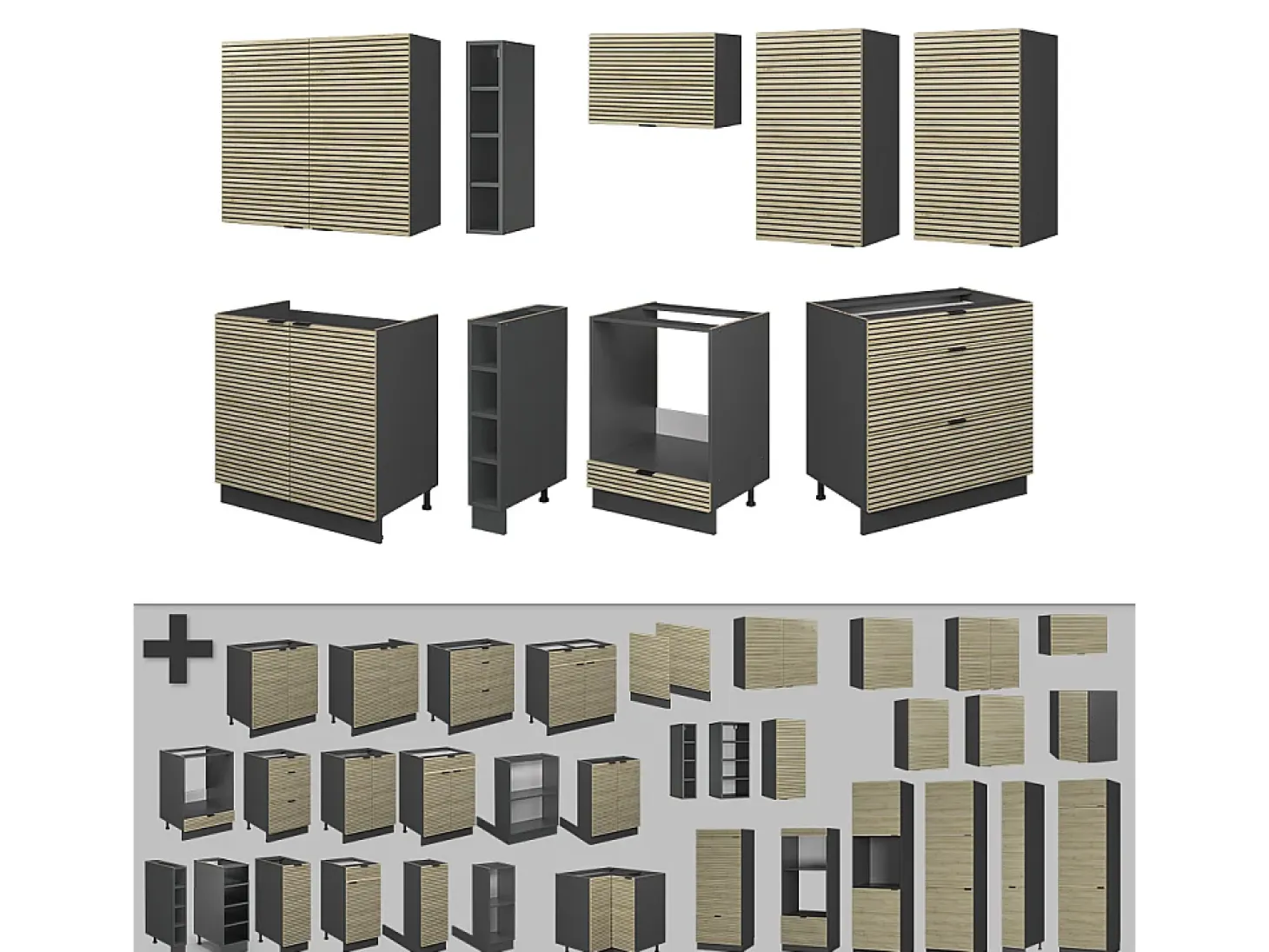 Mueble de cocina panel de roble/antracita 235x60x81.6 fame-line
