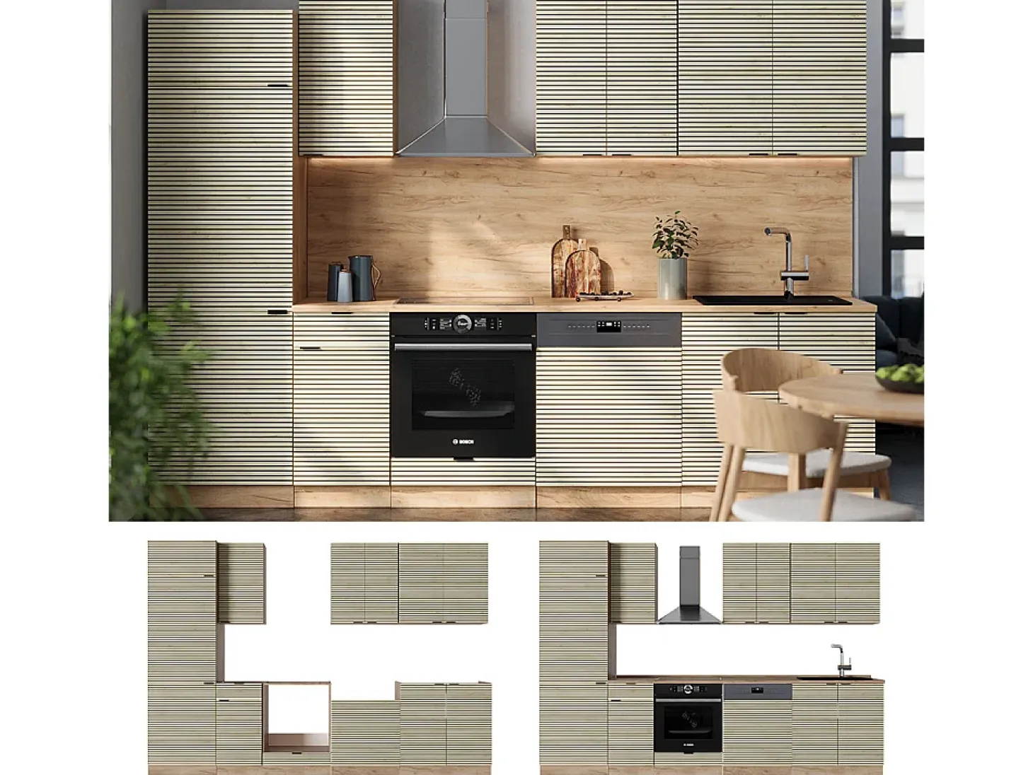 Mueble de cocina panel de roble/roble goldkraft 300x60x81.6 fame-line