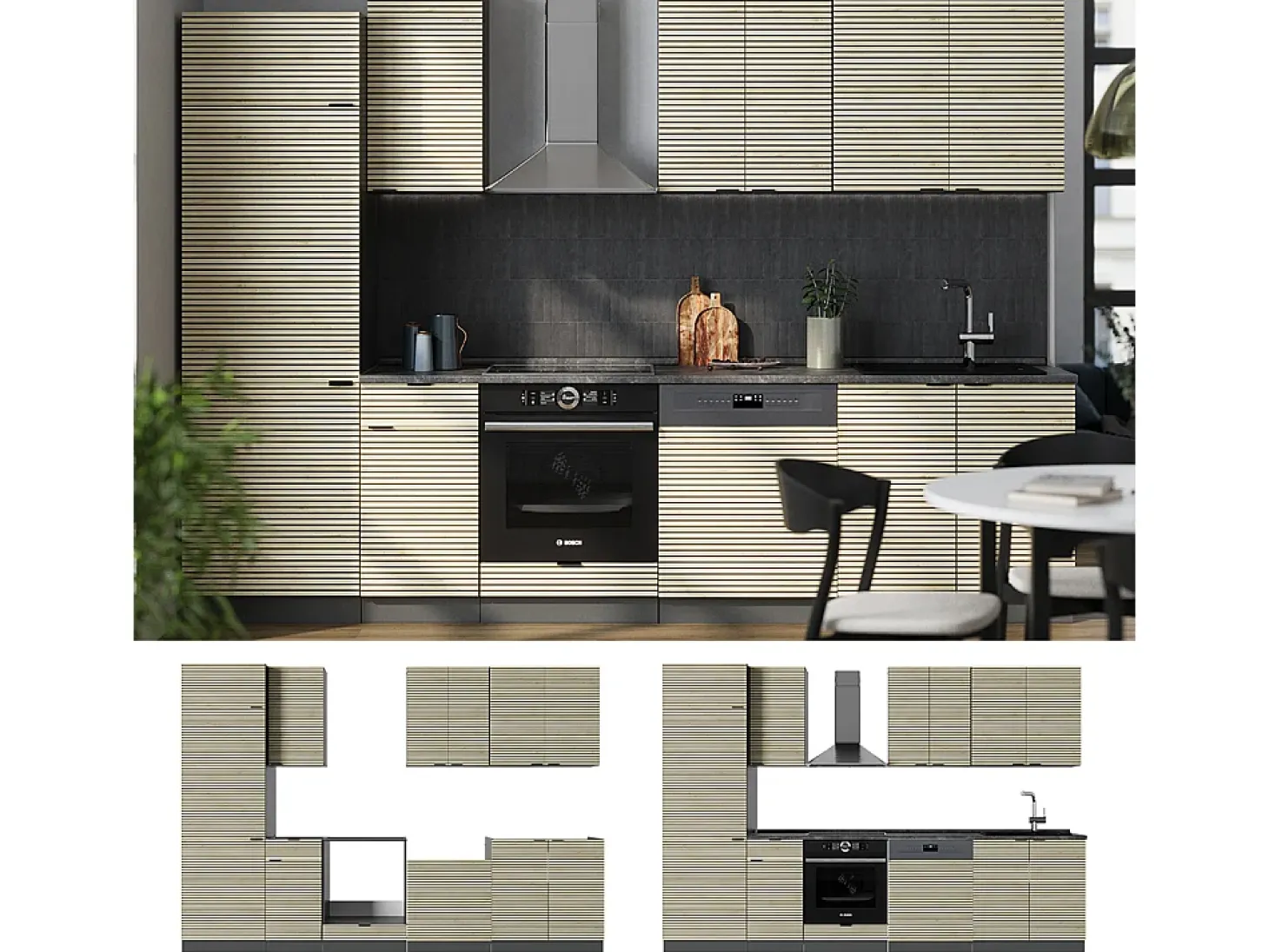 Mueble de cocina panel de roble/antracita 300x46x81.6 fame-line
