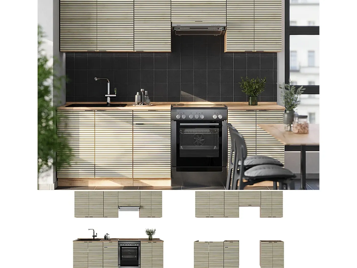 Mueble de cocina panel de roble/roble goldkraft 240x46x81.6 fame-line