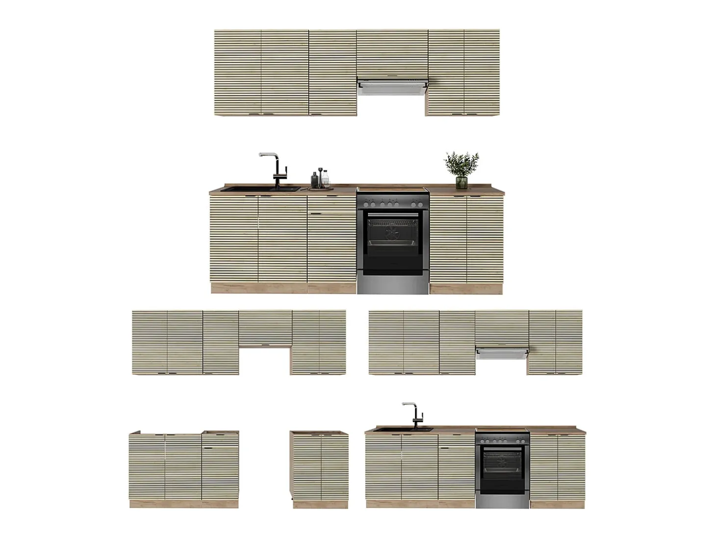 Mueble de cocina panel de roble/roble goldkraft 240x46x81.6 fame-line