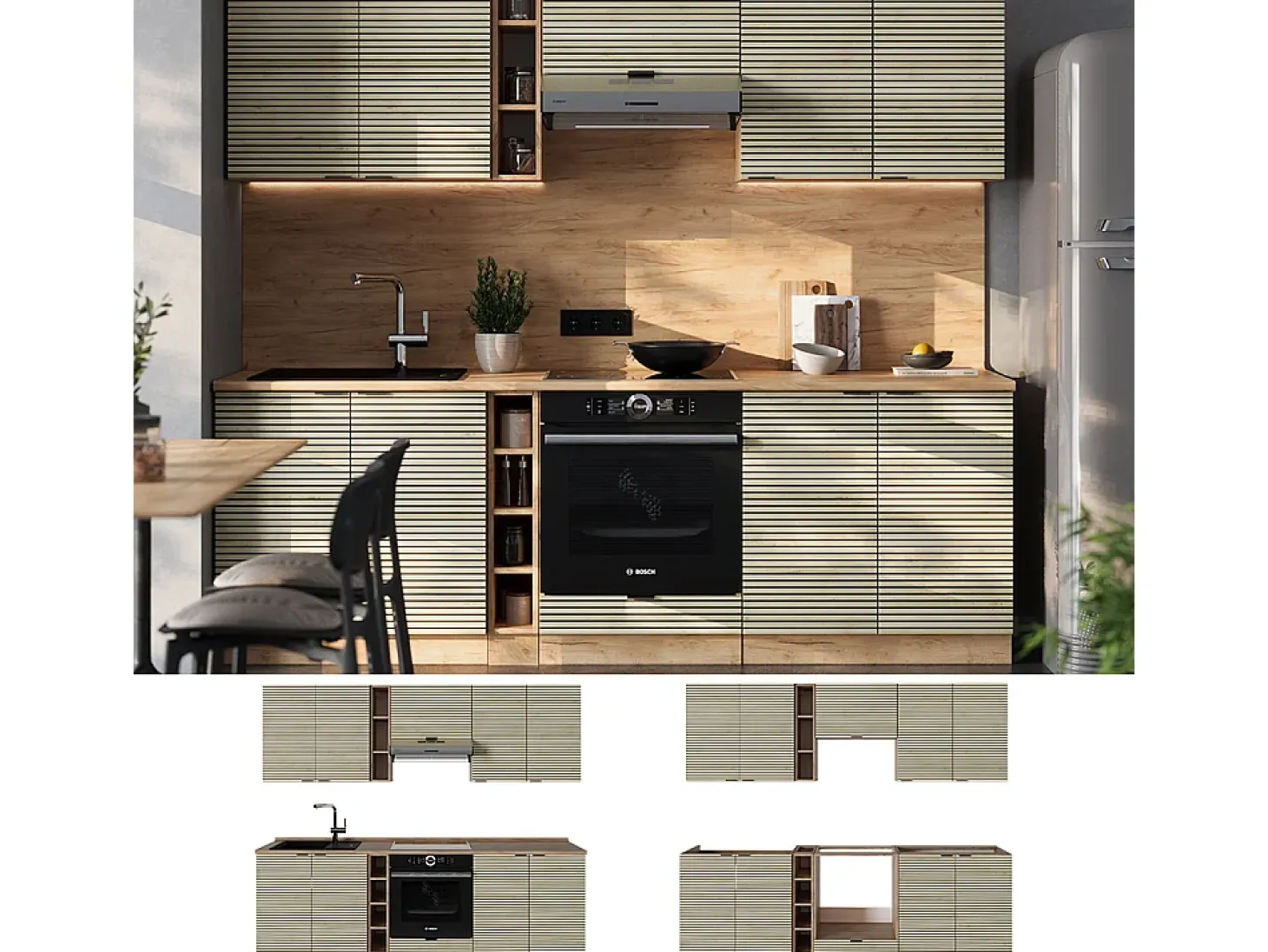 Mueble de cocina panel de roble/roble goldkraft 235x60x81.6 fame-line