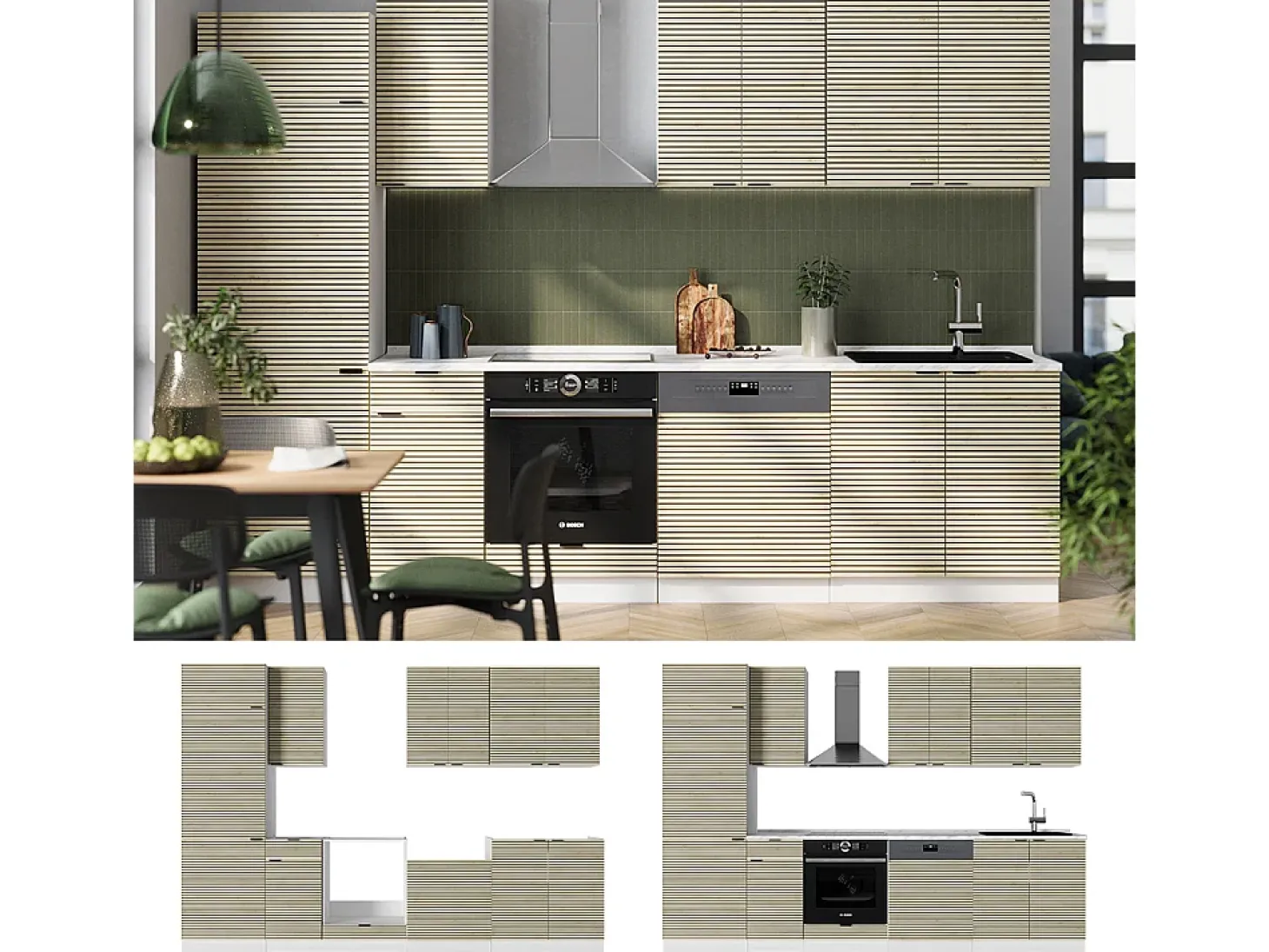 Mueble de cocina panel roble/blanco 300x60x81.6 fame-line