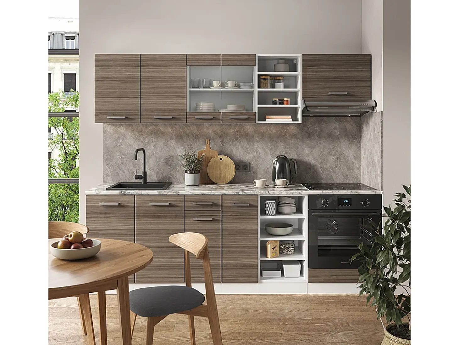 Mueble de cocina precioso gris/blanco 240x60x81.6 r-line