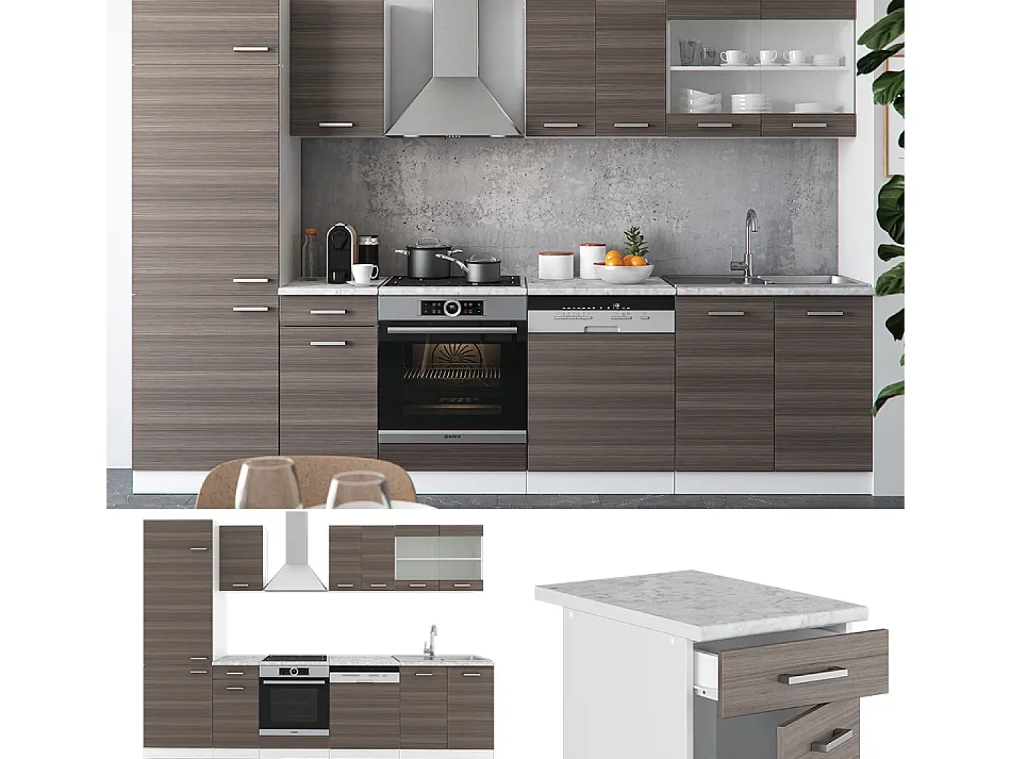Mueble de cocina precioso gris/blanco 300x60x81.6 r-line