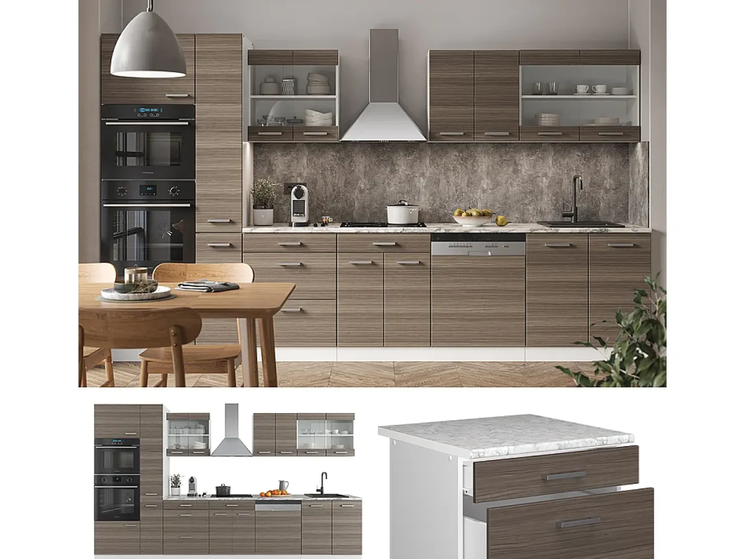 Mueble de cocina precioso gris/blanco 350x60x81.6 r-line