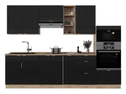 Mueble de cocina rayas negras/roble dorado 280x46x81.6 fame-line