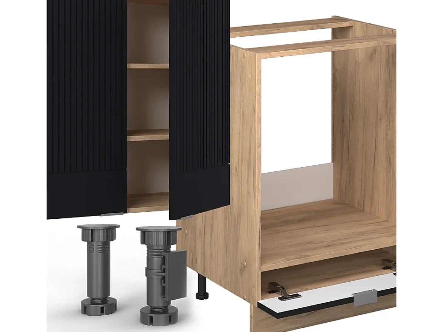 Mueble de cocina rayas negras/roble dorado 300x60x81.6 fame-line