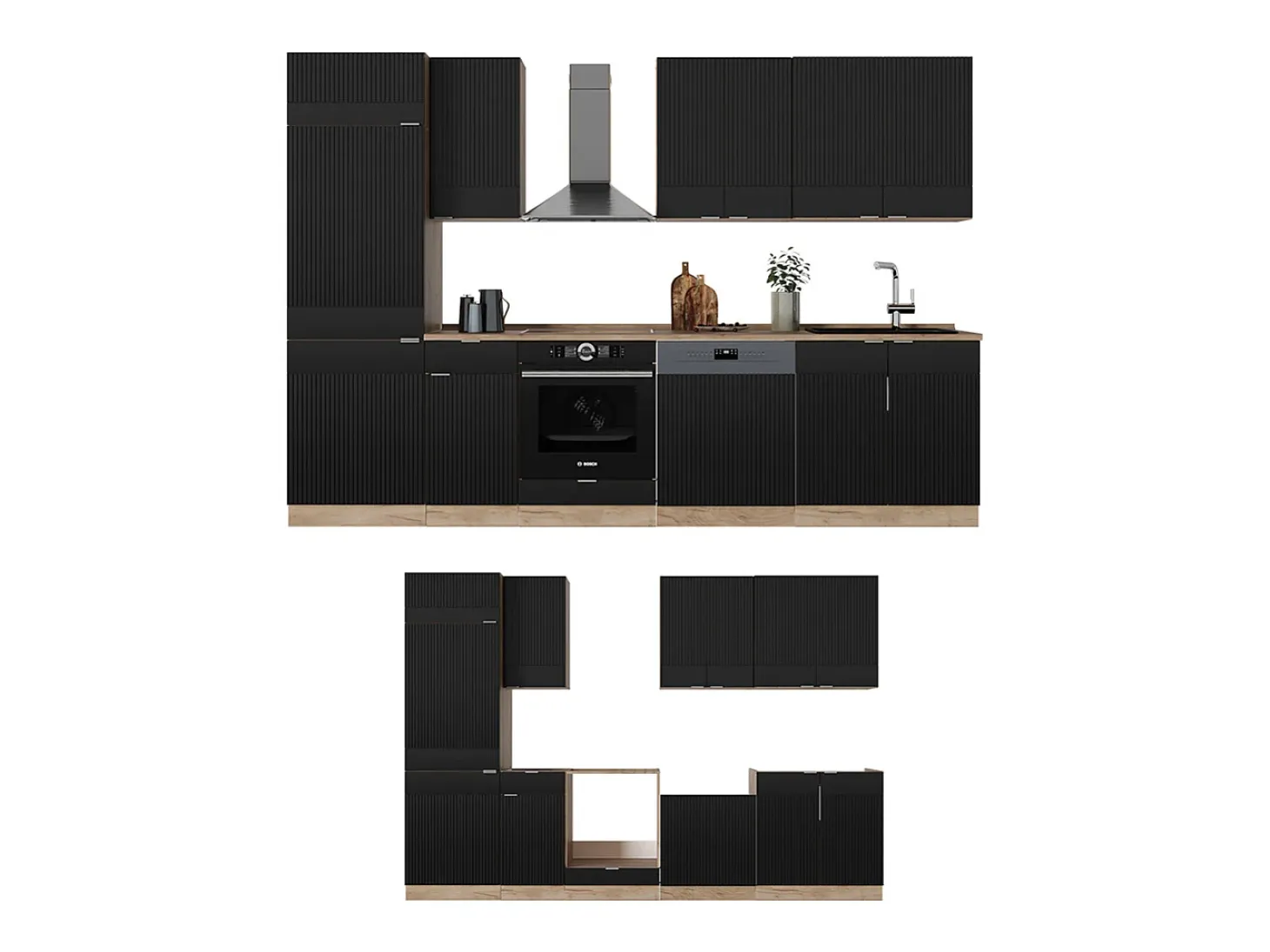 Mueble de cocina rayas negras/roble dorado 300x46x81.6 fame-line