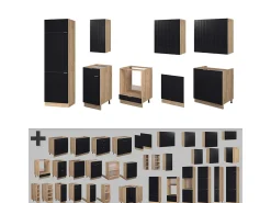 Mueble de cocina rayas negras/roble dorado 300x46x81.6 fame-line