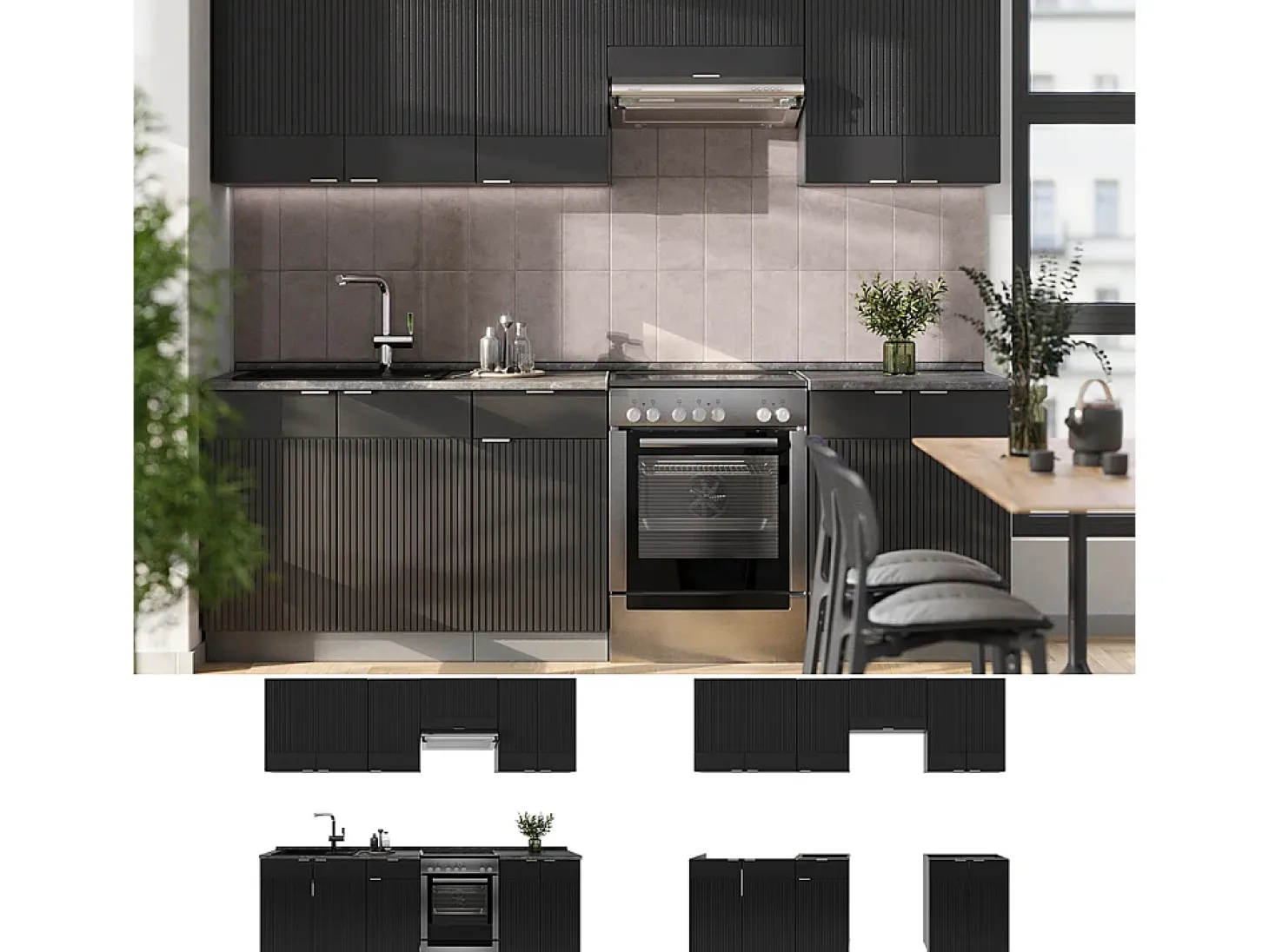 Mueble de cocina rayas negras/antracita 240x60x81.6 fame-line