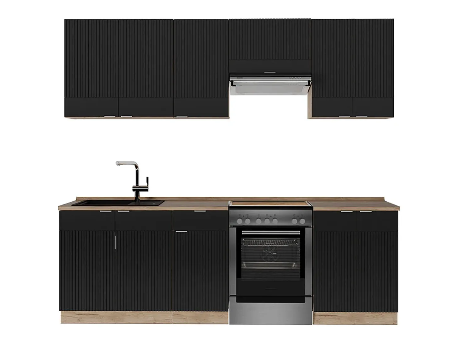 Mueble de cocina rayas negras/roble dorado 240x60x81.6 fame-line