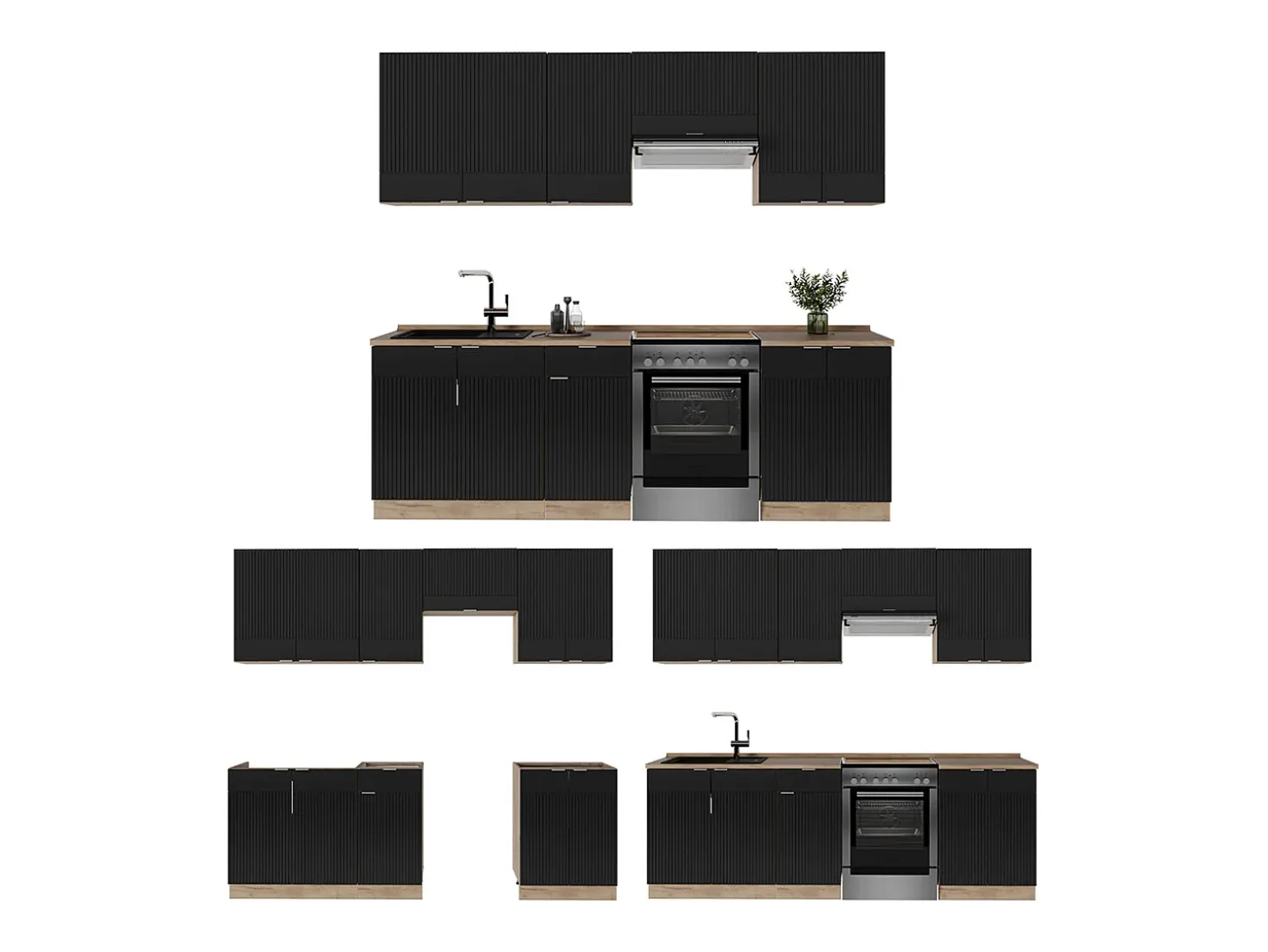 Mueble de cocina rayas negras/roble dorado 240x60x81.6 fame-line