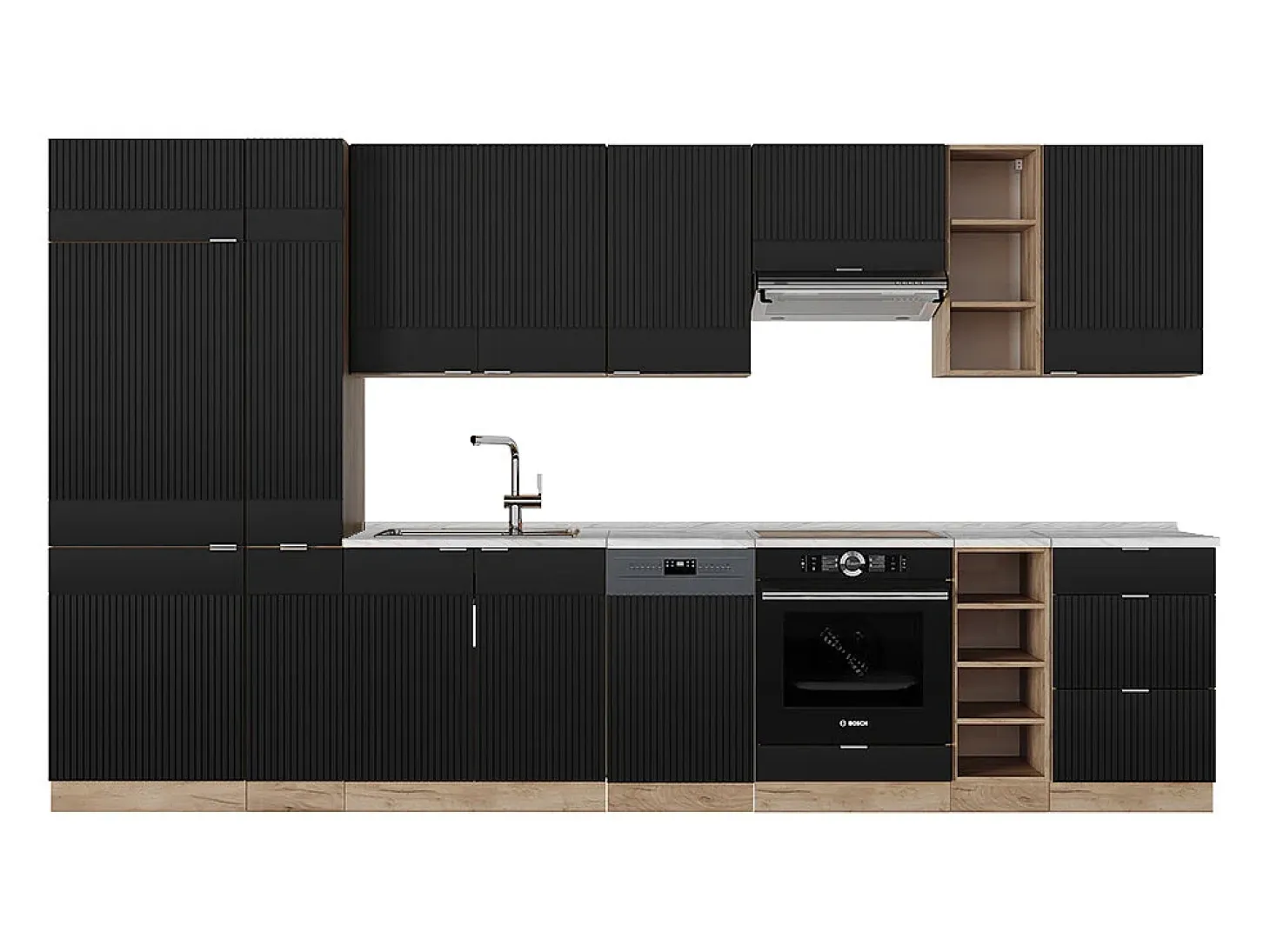 Mueble de cocina rayas negras/roble dorado 355x46x81.6 fame-line
