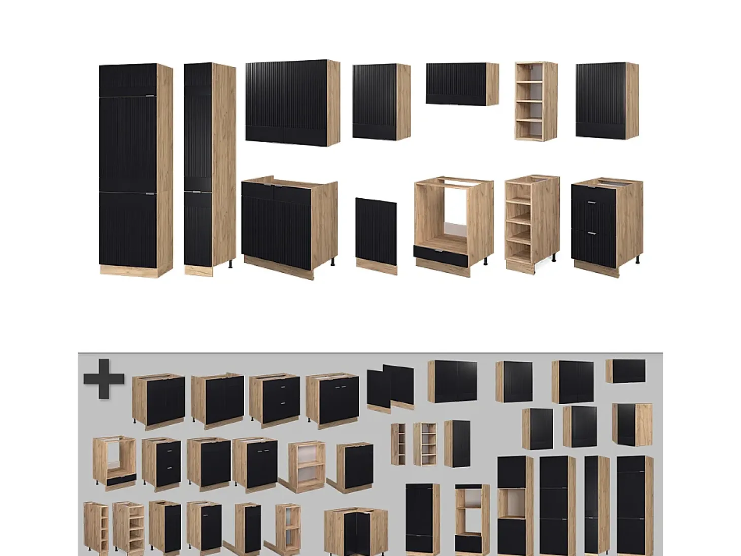 Mueble de cocina rayas negras/roble dorado 355x46x81.6 fame-line