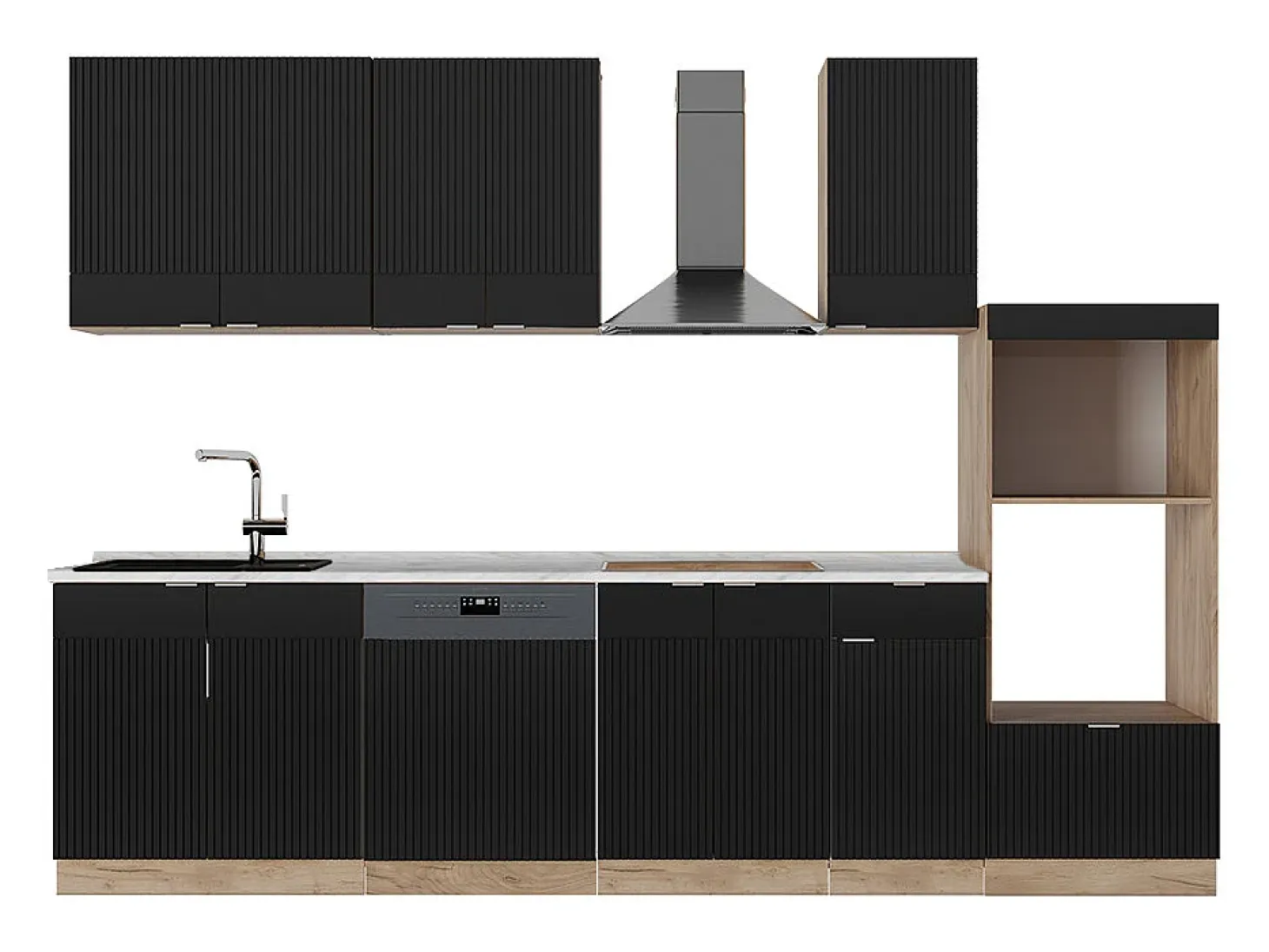 Mueble de cocina rayas negras/roble dorado 300x60x81.6 fame-line