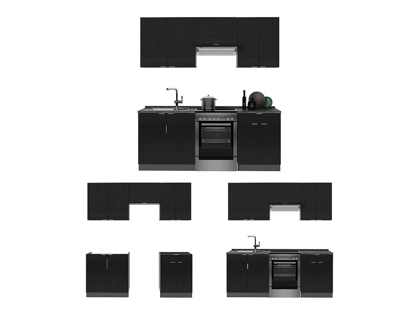Mueble de cocina rayas negras/antracita 200x60x81.6 fame-line