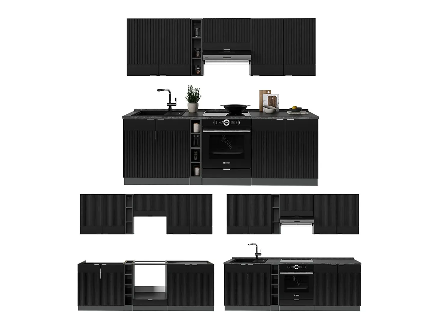 Mueble de cocina rayas negras/antracita 235x60x81.6 fame-line