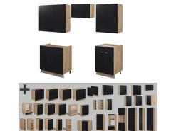 Mueble de cocina rayas negras/roble dorado 200x60x81.6 fame-line