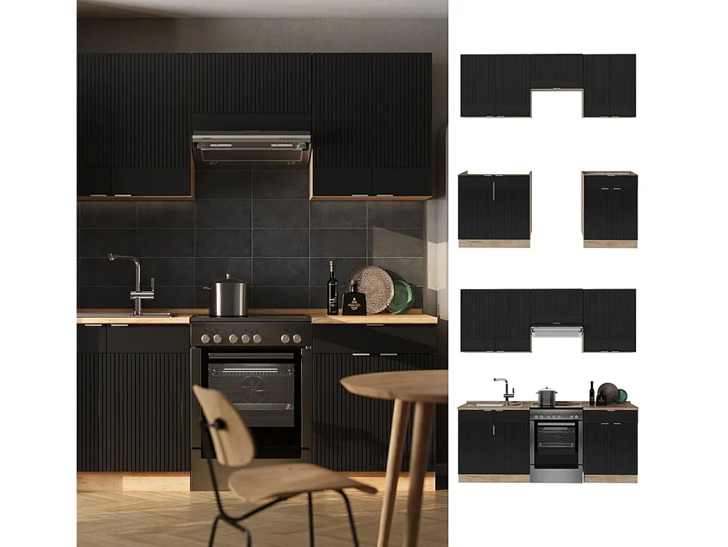 Mueble de cocina rayas negras/roble dorado 200x60x81.6 fame-line
