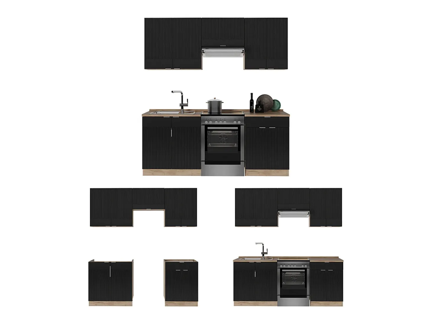 Mueble de cocina rayas negras/roble dorado 200x60x81.6 fame-line