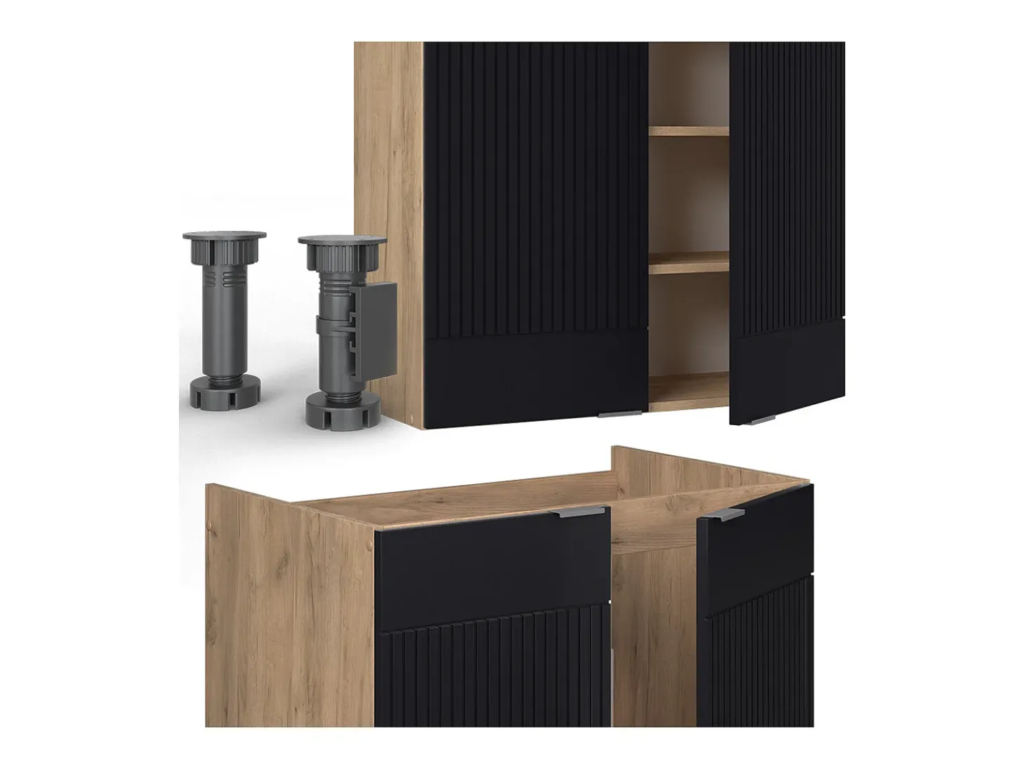Mueble de cocina rayas negras/roble dorado 240x46x81.6 fame-line
