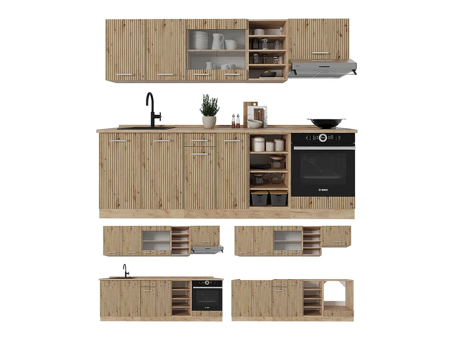 Mueble de cocina roble artesanal/roble dorado 240x60x81.6 r-line