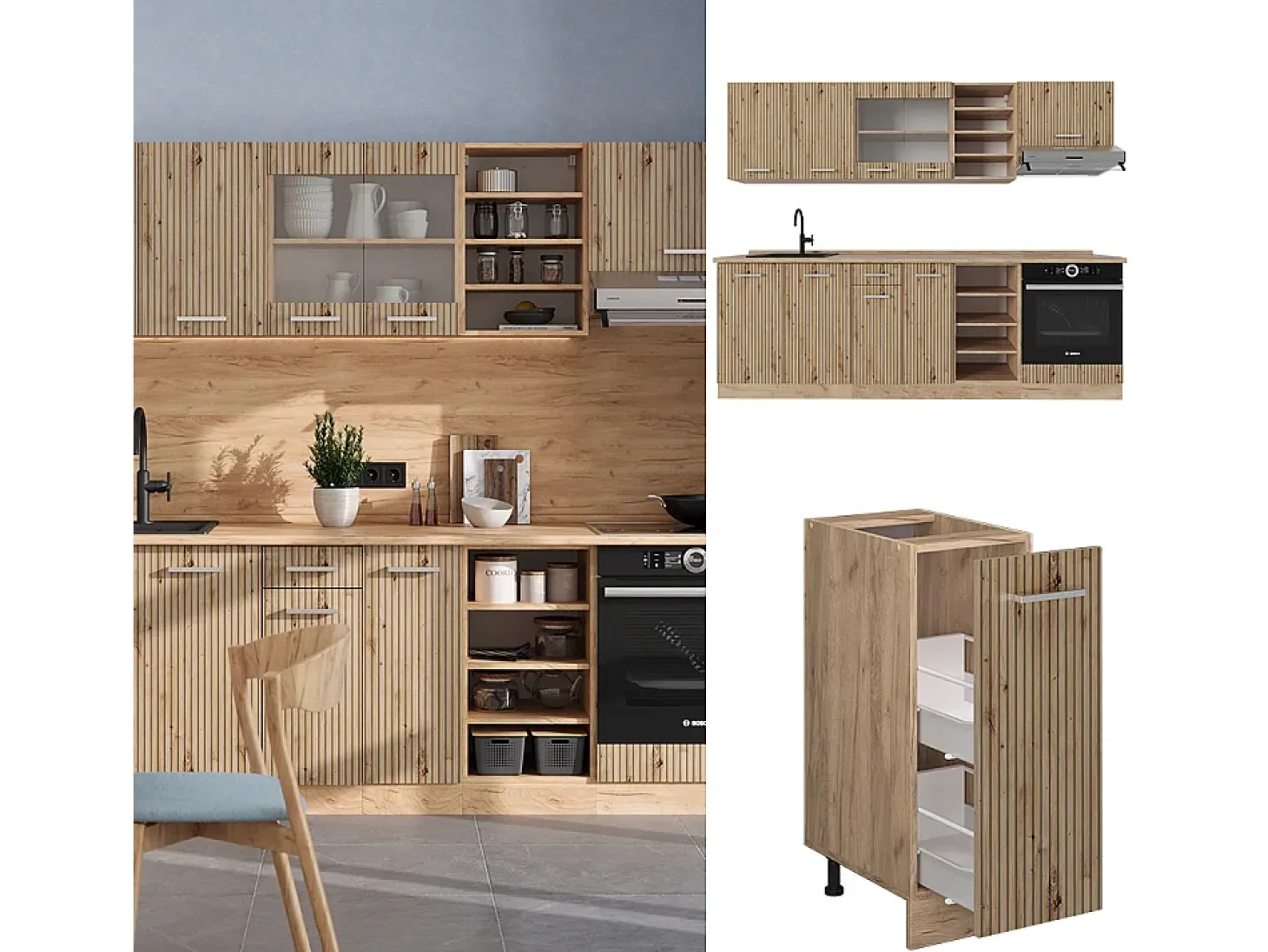 Mueble de cocina roble artesanal/roble dorado 240x60x81.6 r-line