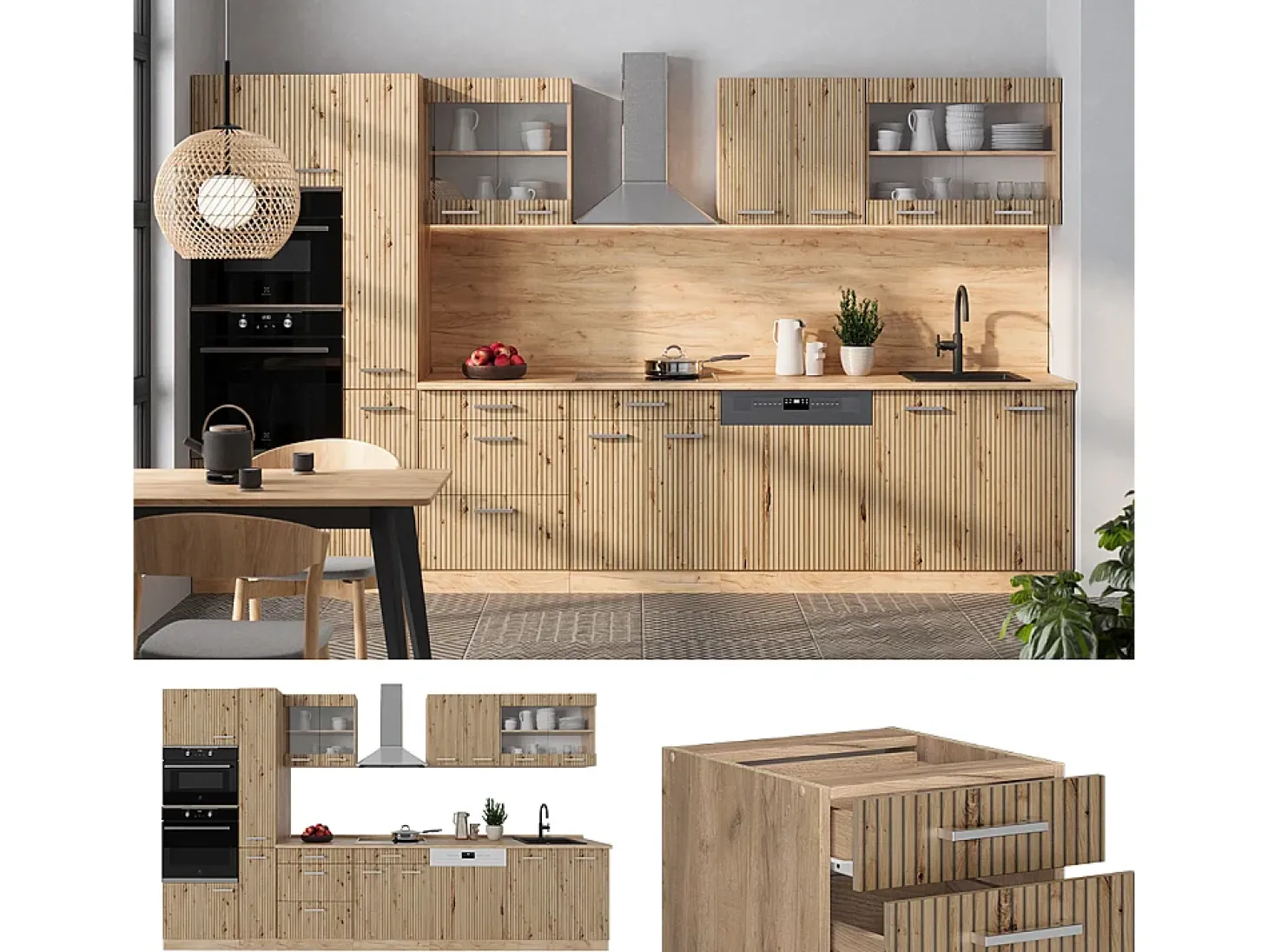 Mueble de cocina roble artesanal/roble dorado 350x60x81.6 r-line