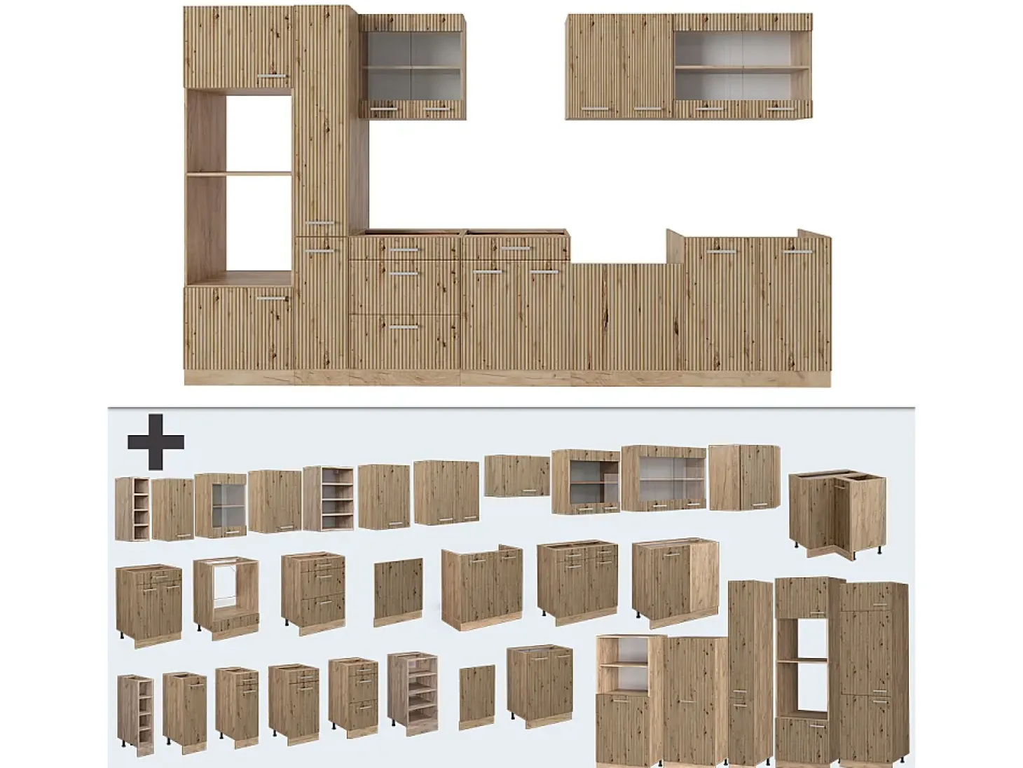 Mueble de cocina roble artesanal/roble dorado 350x60x81.6 r-line