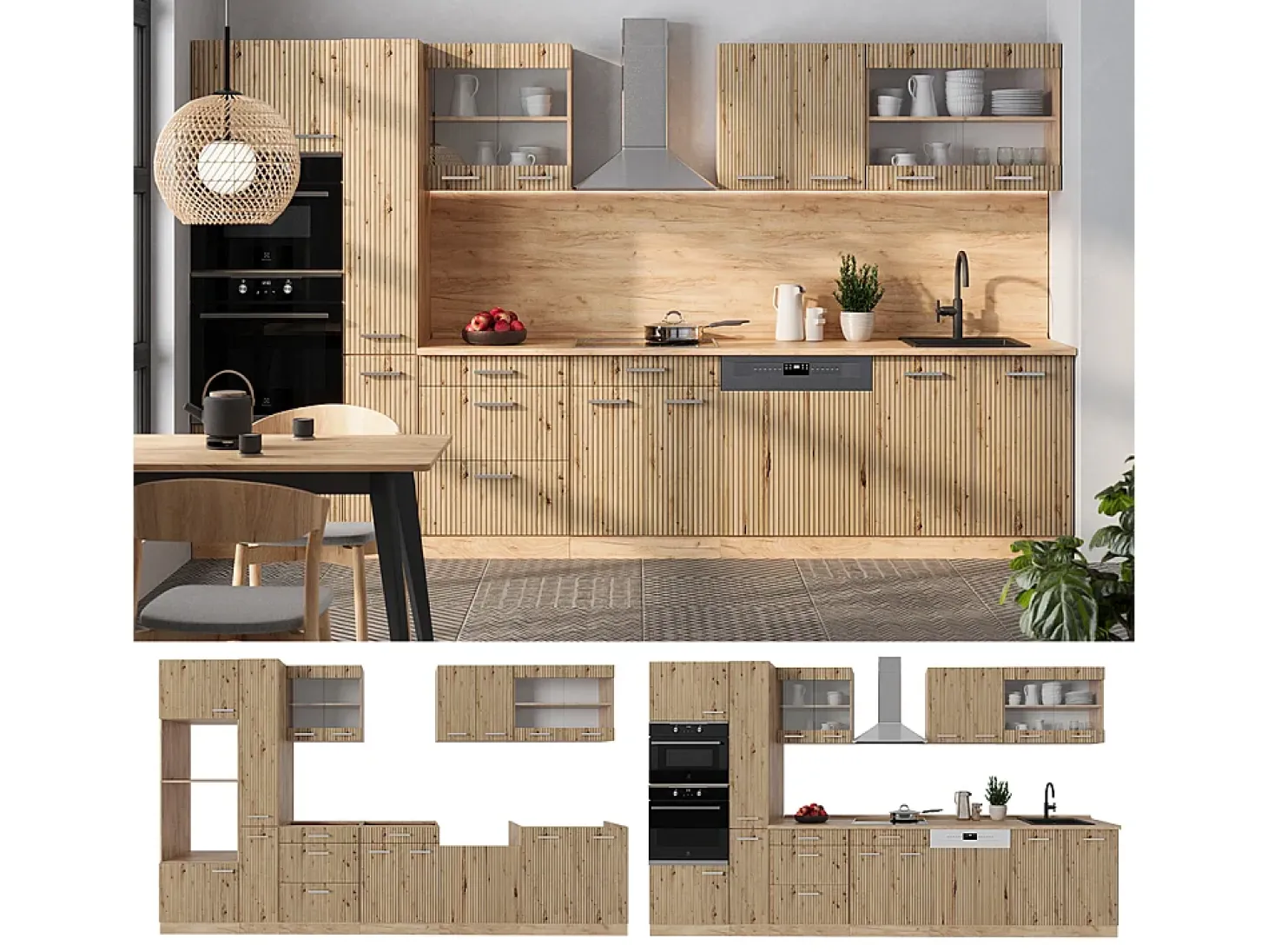 Mueble de cocina roble artesanal/roble dorado 350x60x81.6 r-line