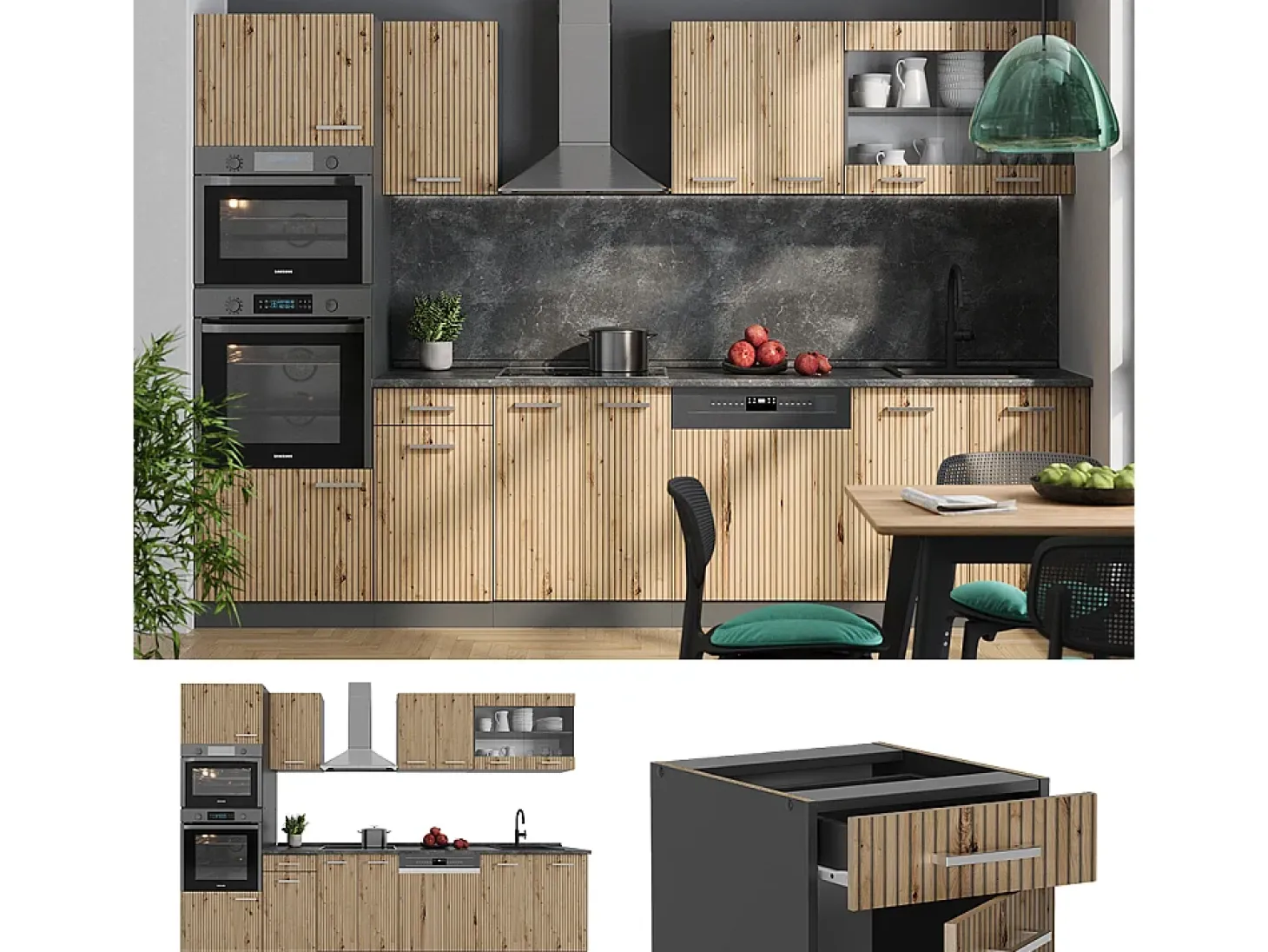 Mueble de cocina roble artesanal/antracita 300x60x81.6 r-line