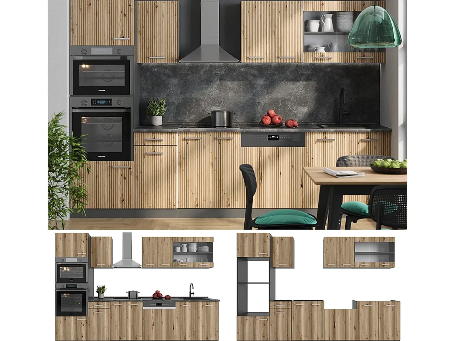 Mueble de cocina roble artesanal/antracita 300x60x81.6 r-line