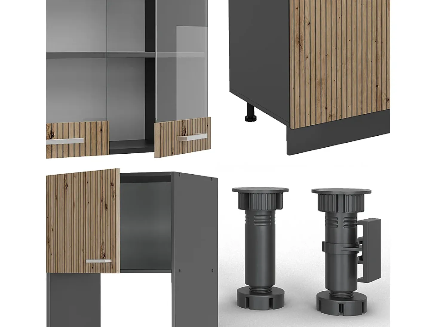 Mueble de cocina roble artesanal/antracita 300x60x81.6 r-line