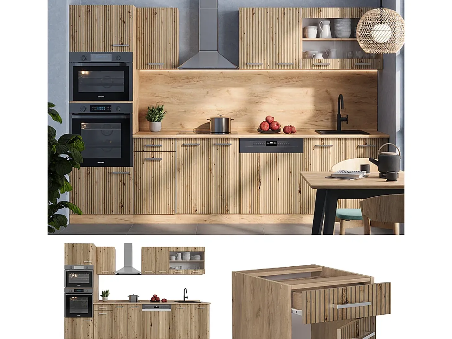 Mueble de cocina roble artesanal/roble dorado 300x60x81.6 r-line