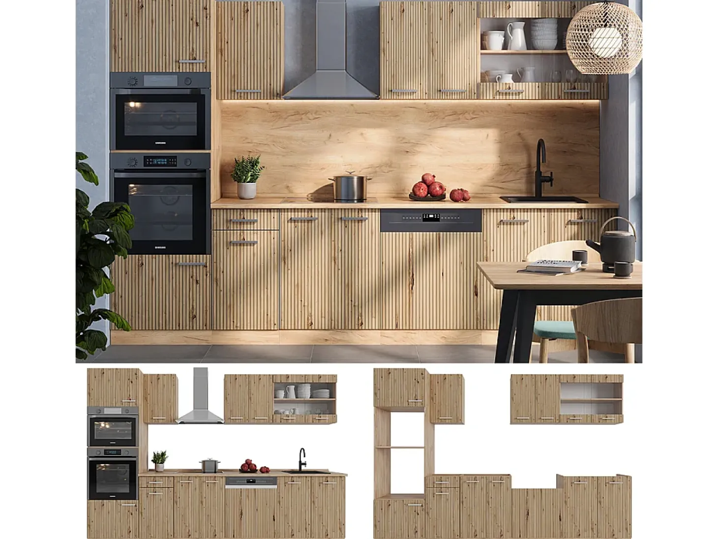 Mueble de cocina roble artesanal/roble dorado 300x60x81.6 r-line