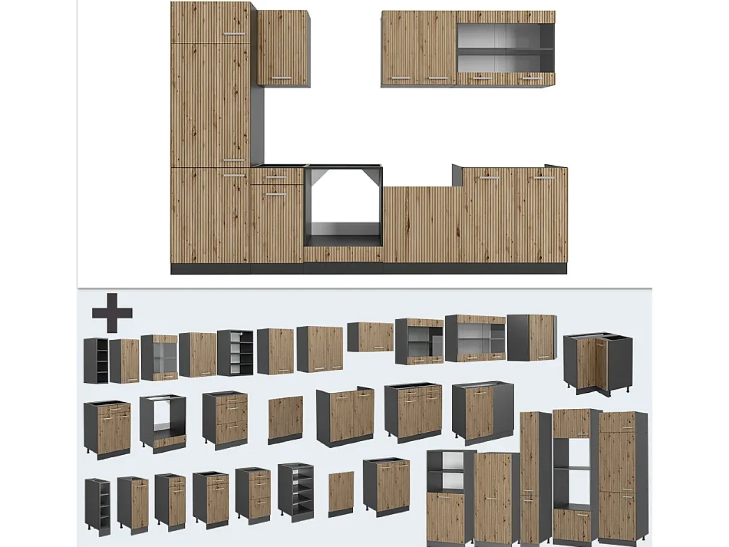 Mueble de cocina roble artesanal/antracita 300x46x81.6 r-line