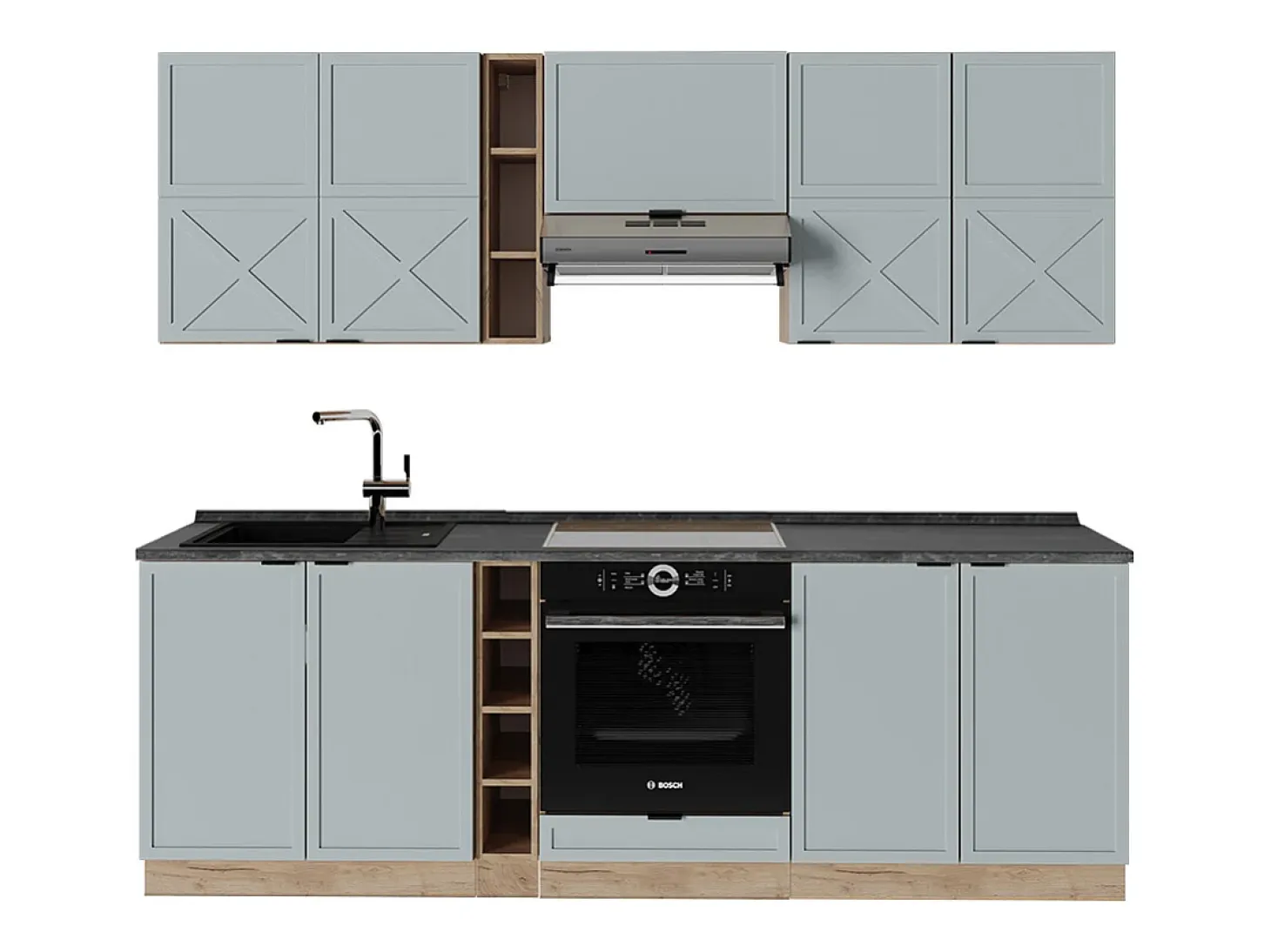 Mueble de cocina roble azul claro/gris dorado 235x60x81.6 fame-line