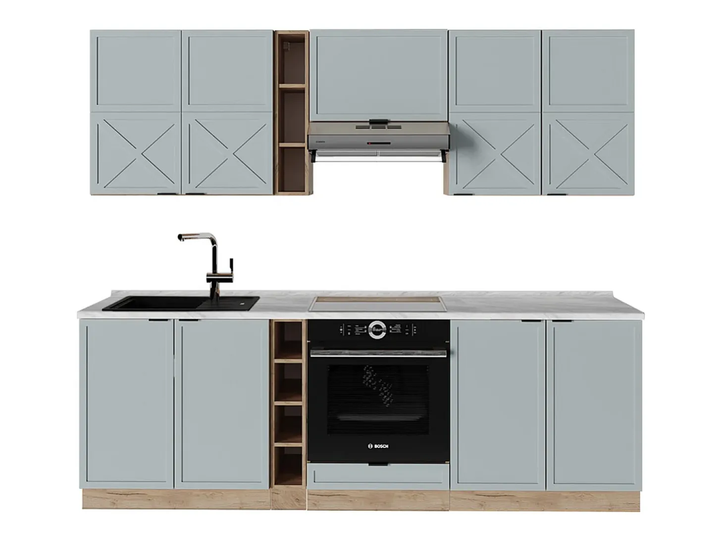 Mueble de cocina roble azul claro/gris dorado 235x60x81.6 fame-line