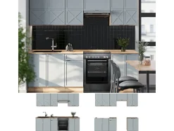 Mueble de cocina roble azul claro/gris dorado 240x60x81.6 fame-line