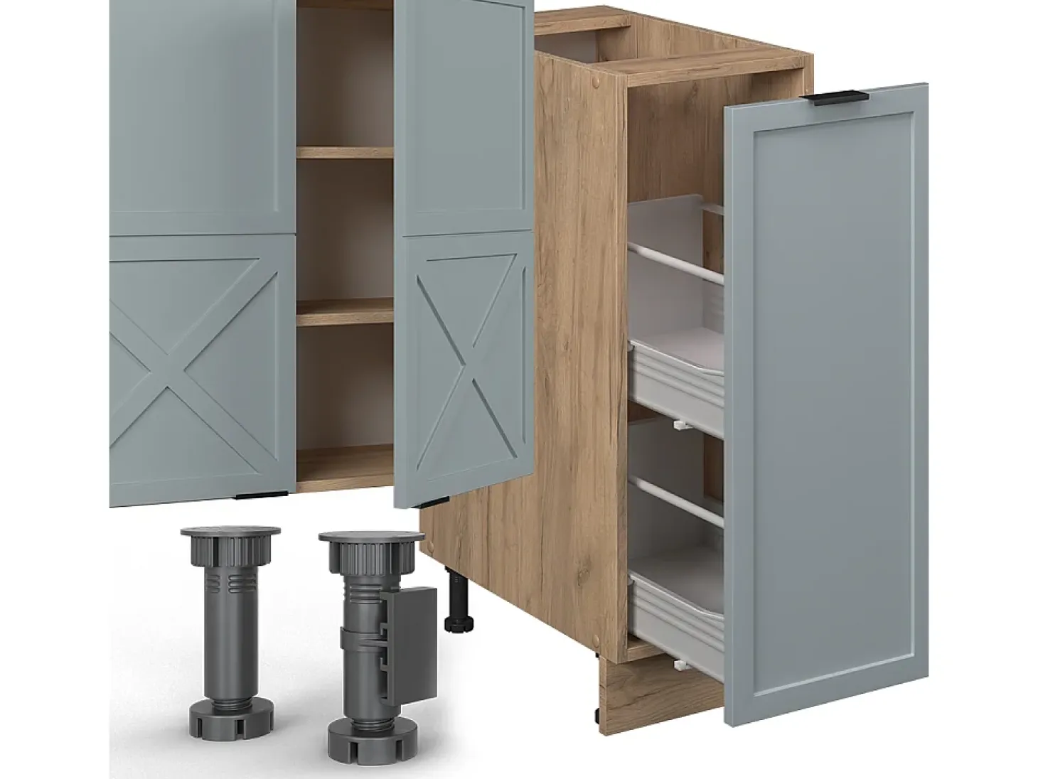 Mueble de cocina roble azul claro/gris dorado 280x60x81.6 fame-line
