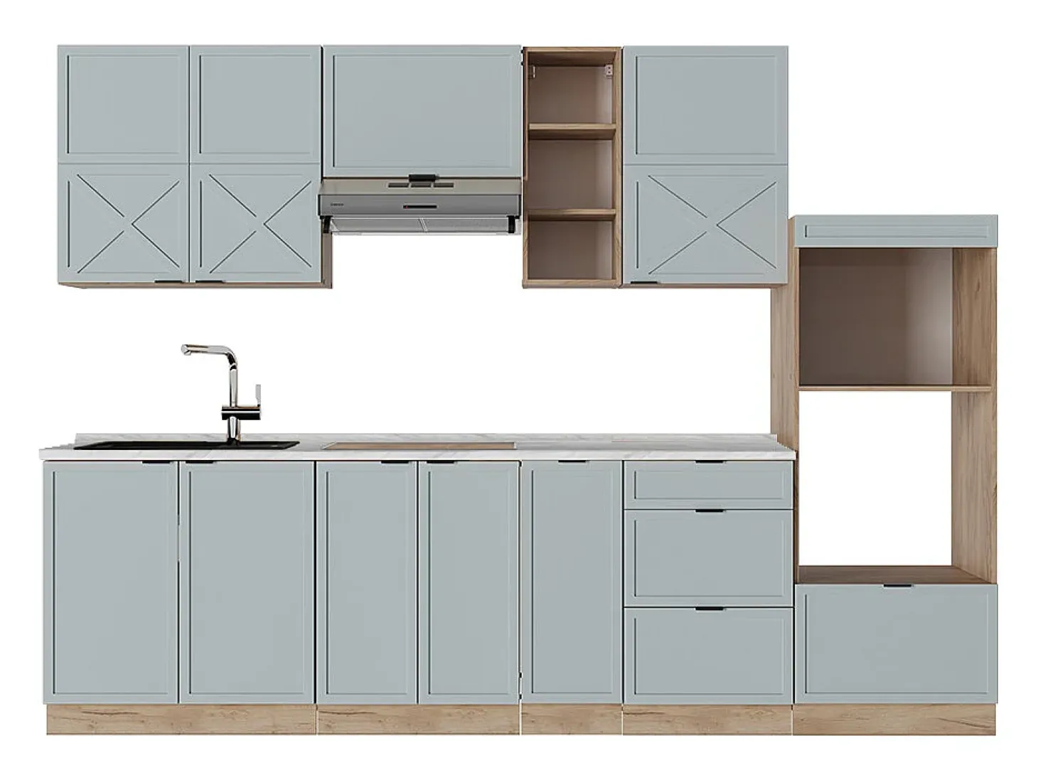 Mueble de cocina roble azul claro/gris dorado 280x60x81.6 fame-line