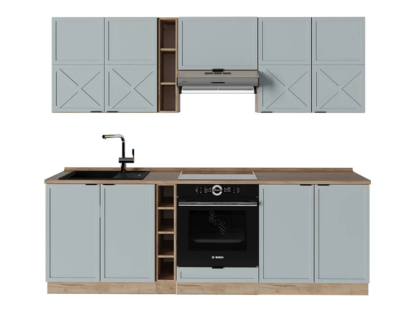 Mueble de cocina roble azul claro/gris dorado 235x60x81.6 fame-line