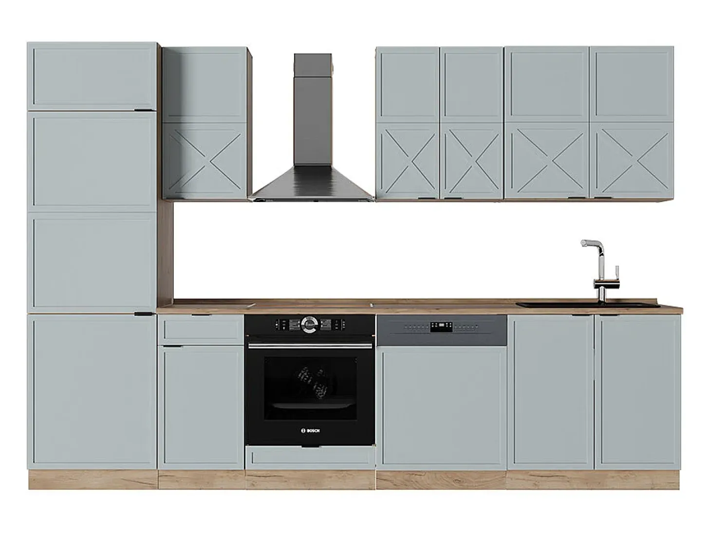 Mueble de cocina roble azul claro/gris dorado 300x60x81.6 fame-line
