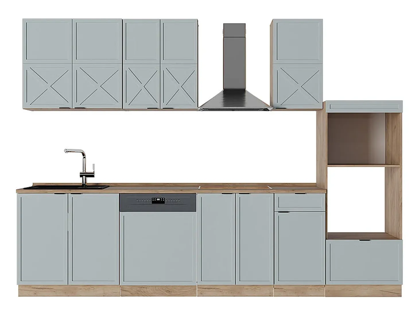 Mueble de cocina roble azul claro/gris dorado 300x60x81.6 fame-line