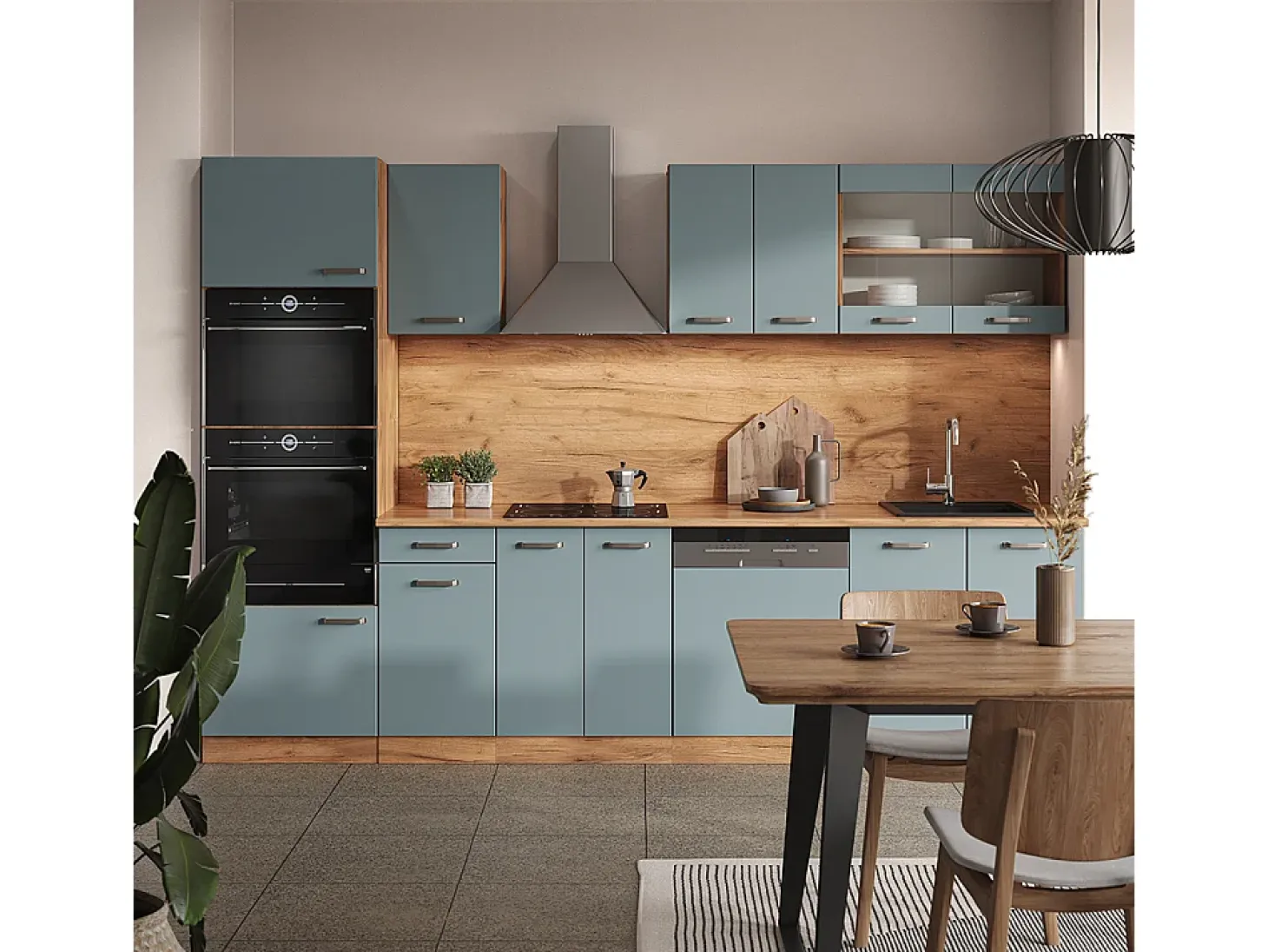 Mueble de cocina roble azul-gris-dorado 300x60x81.6 r-line